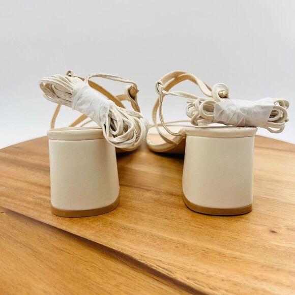 Public Desire Mabel Wide Fit Off White Ankle Tie Block Heeled Sandals Size UK 8W - Picture 11 of 13